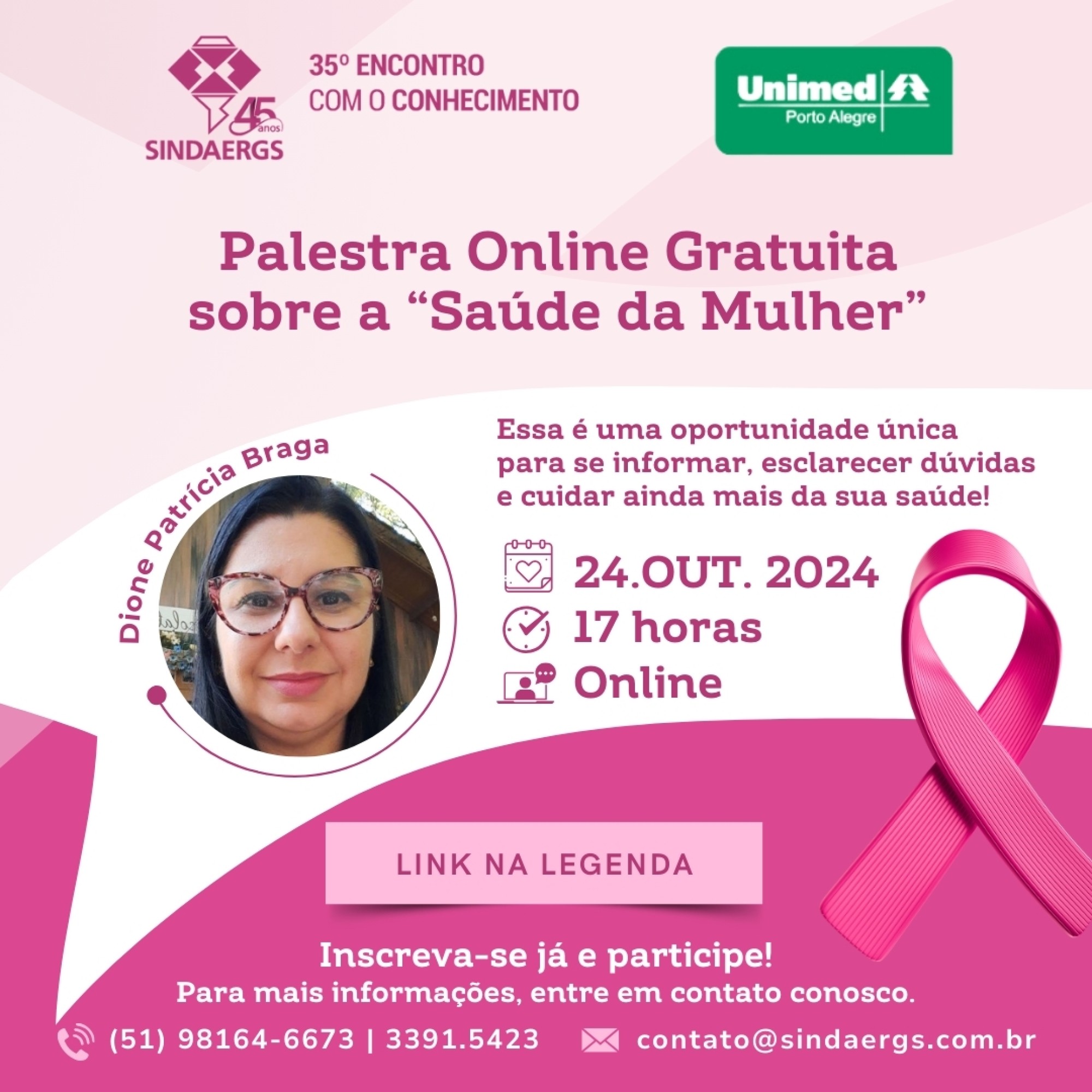 Palestra Online gratuita sobre "A Saúde da Mulher" Palestra Online gratuita sobre "A Saúde da Mulher" - O SINDAERGS – Sindicato dos Administradores no Estado do Rio Grande Sul, representa os Administradores gaúchos.