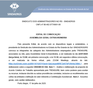 Todas as notícias - O SINDAERGS – Sindicato dos Administradores no Estado do Rio Grande Sul, representa os Administradores gaúchos. 
